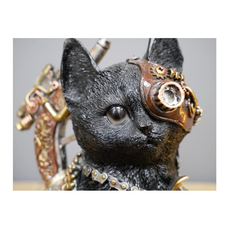Steampunk Black Cat Ornament Home Decor Sculpture Woodland Statue Gift