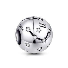 NINGAN Aquarius Zodiac Sign Birthday Charms - 925 Sterling Silver Charms Fits European Women's Charm Bracelets & Necklaces - Birthday Gifts for Women & Friends