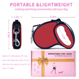 Retractable Dog Leash,[Strong Nylon Tape][One-Handed One Button Lock] for Small Medium Dogs and Cats,16ft Pet Walking Leash with 360°Tangle-Free Design,Anti-Slip Handle,Gift Package (Red)
