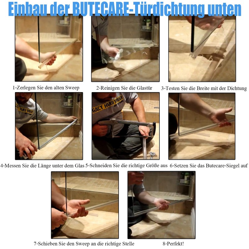 2-Pack Butecare Frameless Shower Door Bottom Seal with Long Sweep
