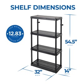 Gracious Living 4 Shelf Fixed Height Medium Duty Storage Unit 14 x 32 x 54.5" Organizer System for Home, Garage, Basement, & Laundry, Black (4 Pack)