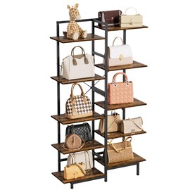 Aquzee Large Purse Rack, 5 Tier Purse Display Shelf, Purse Storage Organizer, Bag Handbag Organizer for Women Closet Cloakroom Bedroom Entryway, Rustic Brown