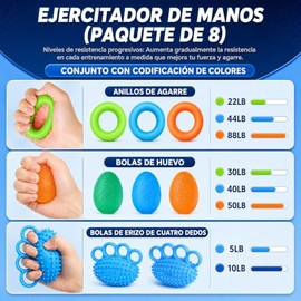9 Pcs Ejercitador de Agarre, Ejercitador de Mano | Ejercicio de Fuerza para Dedos, Ideal para Aliviar Dolor Articulaciones, Entrenamiento de Antebrazo