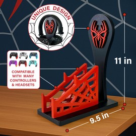 Gamer Gift for Men Teenage Boy Wood Controller Organizer with Headphone Holder & Game Controller Stand - Unique Gift Idea for Husband, Boyfriend, Gamers, Game Lover, Gaming Accessory (Vernom)