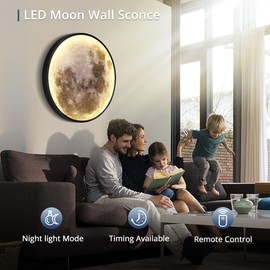 Dimmable Moon Wall Light 19.6 inch Wall Lights with Remote Control Plug-in Modern LED Wall Light, 24W Black Wall Lamp Indoor Wall Mounted Ceiling Light Fixture for Living Room Bedroom