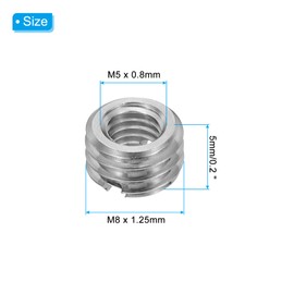 PATIKIL 316 Stainless Steel Thread Adapters Sleeve Reducing Nut, 15 Pcs M8 x 1.25 Male to M5 x 0.8 Female Repairing Insert Nut Screw Reducer Conversion Fastener 5mm