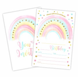 GREOXG Rainbow Birthday Party Invitation, Invite Cards（20 Count With Envelopes, Stars Fill In Style Invite Cards For Boys, Girls, Kids, Birthday Party Supplies-A02