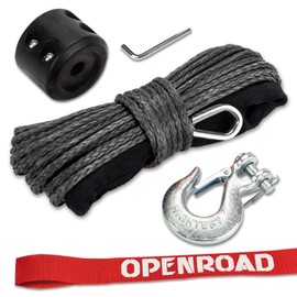 OPENROAD Synthetic Winch Rope Kit 1/4" x 50'Winch Rope Extension with Black Removable Hook and ATV New Adjustable Rubber Blocks