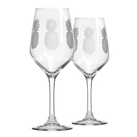 Rolf Glass Fresh Pineapple White Wine Glass | 10.75oz | Lead-Free and Diamond-Wheel Engraved | Engraved in the US | Tropical Glassware with Etched Pineapple Design | Set of 2
