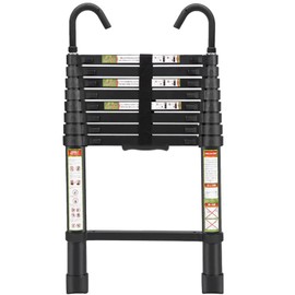 RIKADE Telescopic Ladder, 8.5FT Aluminum Telescoping Ladder with Non-Slip Feet and Stable Hook, Portable Extension Ladder for Household and Outdoor Working, Max Load 330lbs, Black
