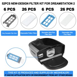52PCS CPAP Filters For Dreamstation 2, Replacement Filters Compatible with Dreamstation 2: Includes 6 Preassembled Filters+ 20 Pollen Filters+ 20 Ultra-Fine Filters, Reusable Assembly Filter Kit, Medihealer Supplies