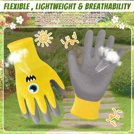 Joottuan 3 Pairs Kids Gardening Gloves Children Yard Work Gloves Breathable Rubber Coated Garden Gloves for Toddlers Girls Boys (Pink, Yellow, Orange, Small (Age 3-5))