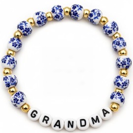 Kalaxy47 Grandma Bracelet Blue & White Porcelain Beaded Stretch Bracelet Gift for Grandma Nana Mimi, Elegant Ceramic Jewelry with Gift Box for Mother’s Day Birthday Christmas