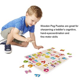 Set of 3 Toddler Puzzles Wooden Peg Puzzles for Toddlers Kids - Numbers, Alphabet and Objects Sorter Sorting Puzzle Educational Knob Puzzles Playset Toy by DesignerBox (Style 2)