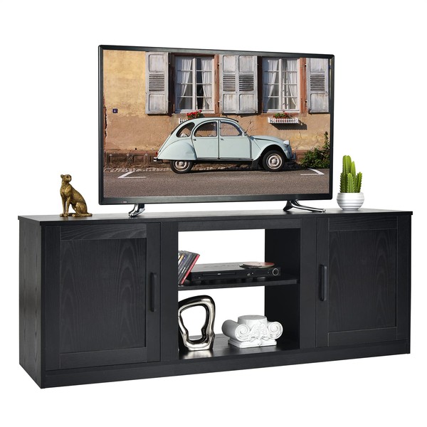 Tangkula Farmhouse TV Stand with Double Barn Doors, Media Entertainment
