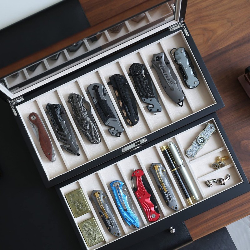 Besforu Pocket Knife Display Case for men collection holder 15-17