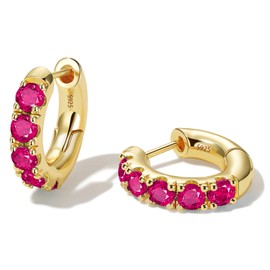 GLOQUAT 14k Gold Plated Fuchsia Cubic Zirconia Hoop Earring for Women Sterling Silver Post Cuff Earrings Huggie Stud for Women Hypoallergenic Trendy Jewelry Gift Birthday Anniversary Wedding Earring