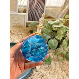 Les Trois Pyramides Engraved Blue Glass perfume Bottle in 14 K Gold | Fragrance Bottles | Refillable Perfume Glass Bottle | Blown Glass Bottles for essential oils | Egyptian Glass Art