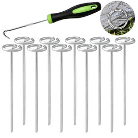 Bakulyor 50Pcs Circle Top Landscape Staples, 6 Inch Garden Stake 9 Gauge Galvanized Landscape Fabric Stakes, Heavy Duty Yard Ground Pins for Outdoor Gardening Weed Barrier Sod Fabric - Silver 6"