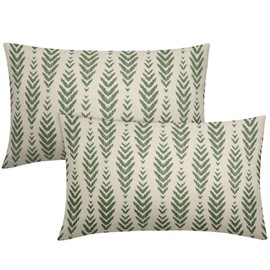 Sage Green Boho Lumbar Pillow Covers 12x20 Set of 2 Bohemian Ethnic Geometric Herringbone Print Decorative Throw Pillows Outdoor Pillowcase Rectangle Linen Cushion Case Decor for Couch Sofa Bed