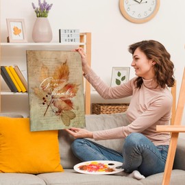 AEHIE Vintage Christian Fall Leaves Wall Art Decor, Bible Verse Rustic Fall Leaf Thanksgiving Framed Canvas Wall Art, Religious Scripture Decorations for Church Home Bedroom Living Room,11x14