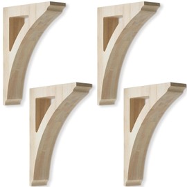 4 Pcs 1 3/4" W x 6 1/2" D x 9" H Traditional Wood Corbels Wooden Shelf Brackets Unfinished Paintable Solid Wooden Bracket for Doorway Countertops Home Shelves Cabinet Furniture Support