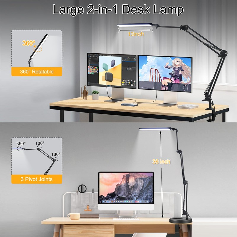 NOEVSBIG LED Desk Lamp with Clamp,2-in-1 Clamp on Desk Lamps