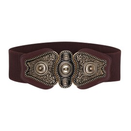 BlackButterfly Wide Elastic Stretch Vintage Antique Retro Buckle Belt (Dark Brown, L)