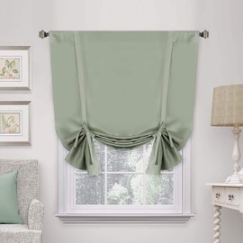 Solid Blackout Curtain Energy Efficient Tie Up Shades -Rod Pocket Panel for Kitchen (Sage 42W x 63L One Panel)