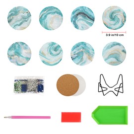 Lxmsja 8 Pcs Teal Marble Ocean Diamond Art Coasters Crafts Kits with Holder for Adults