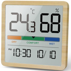 NOKLEAD Thermometer/Hygrometer, Digital Hygrometer, Indoor Thermometer, Wall Mounted, Table Stand, Magnetic Comfort Display, Date Clock Included, LCD Large Screen Thermometer/Hygrometer Measuring