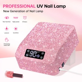 CHRISTINE SHELLY UV LED Nail Lamp 96W Plug-in Nail Dryer Sparkly Gel Polish Light 4 Timer Setting Professional Quick Dry Curing Lamp with Display Auto Sensor for Salon & Home