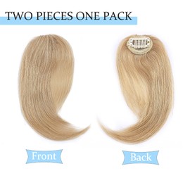 SEGO Side Bangs Clip in Bangs 100% Real Human Hair 10 inch 2PCS French Bangs Wave Fringe Swept Natural look Hair Piece 15g/Pcs-Natural Blonde