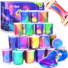 24 Pack Galaxy Slime Party Favors Kit for Kids, Space Themed Slimes Stress Relief Gifts DIY Toys for Girls Boys, Christmas Stocking Valentine Birthday Goodie Bag Stuffers for Classroom Prizes/Games