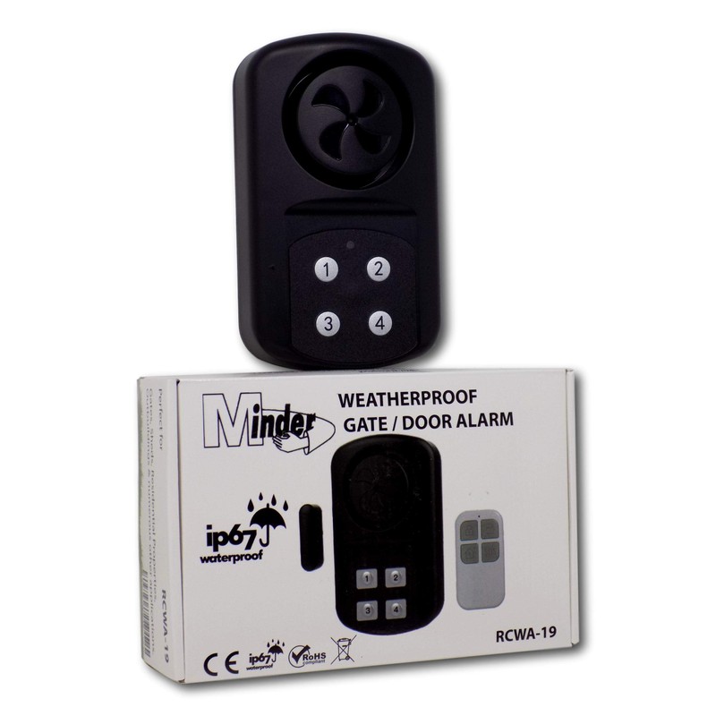 Minder Weatherproof Wireless Gate Door Alarm with Code or Remote
