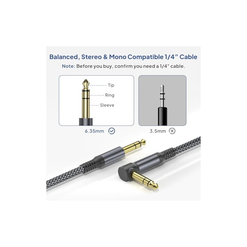 Elebase Paquete de 2 cables TRS para instrumentos de 1/4