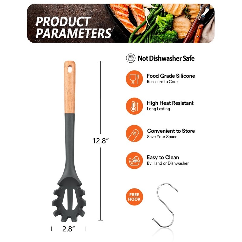 Silicone Pasta Fork, Kitchen Heat Resistant Noodle Spoon Server, BPA