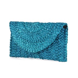 Syrads Women’s Straw Evening Clutch Purse Summer Beach Handbag Straw Woven Envelope Bag,Lake Blue