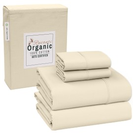 RUVANTI 100% Organic Cotton Sheets - Queen Sheet Set - Certified for GOTS - Breathable & Comfortable - Soft & Cooling Percale Bed Sheets Queen Size Set - Deep Pocket 15" - 4 Pcs - Cloud Cream
