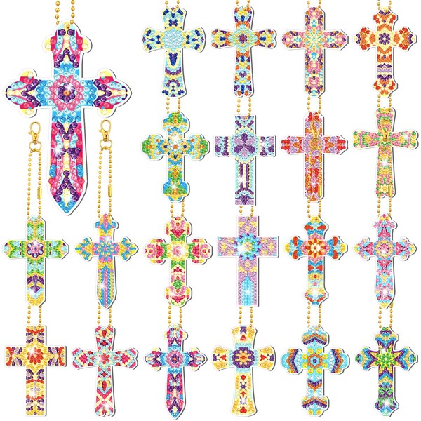 FairySandy 20 Pcs Diamond Painting Keychains Kit Cross Diamond Art