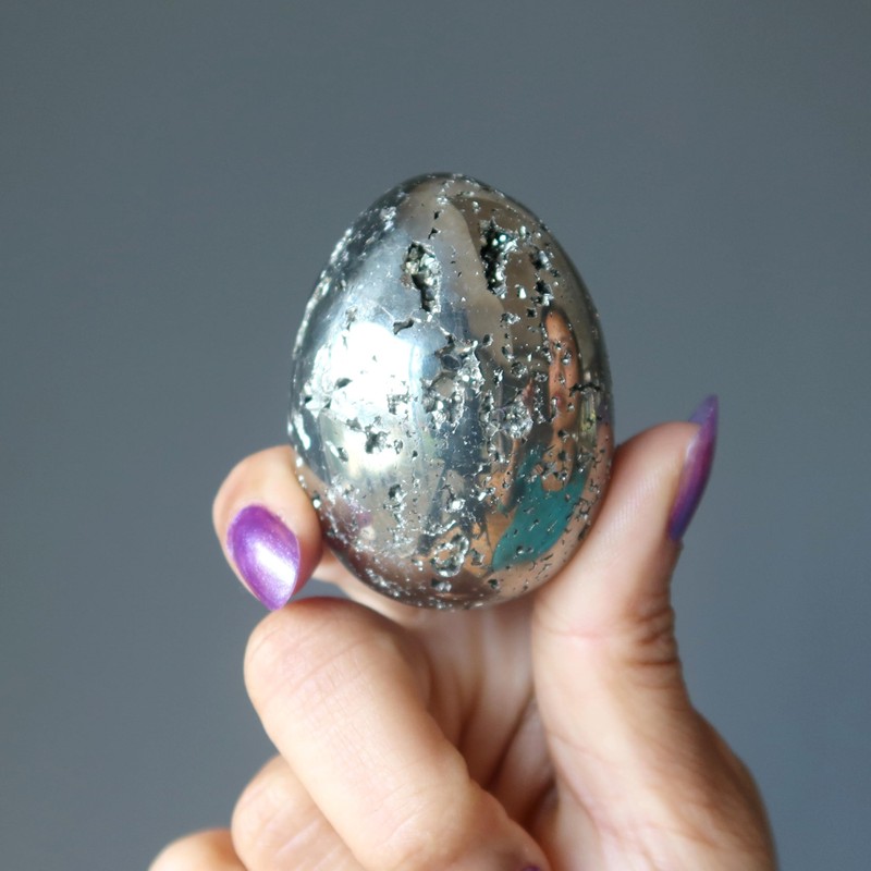 Satin Crystals Pyrite Egg Golden Cluster Geode Stone 2.5-2.75 inch