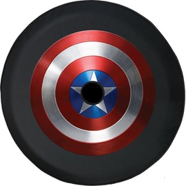 Funny Spare Tire Wheel Cover for Camper SUV Trailer Truck RV JP Thick PVC Leather | American Captain Shield Black 32 Inch with Backup Camera Hole