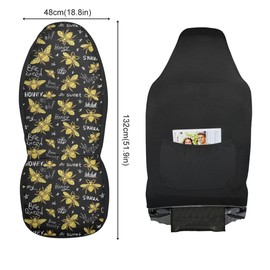 YINGQIGUAN 2 PCS Golden Bee Car Seat Covers Honey Bee with Queen Crown Gold and Black Background Cute Insect Print Vehicle Seat Protector Cushion Cover Universal Car Accessories for SUV Truck Sedan