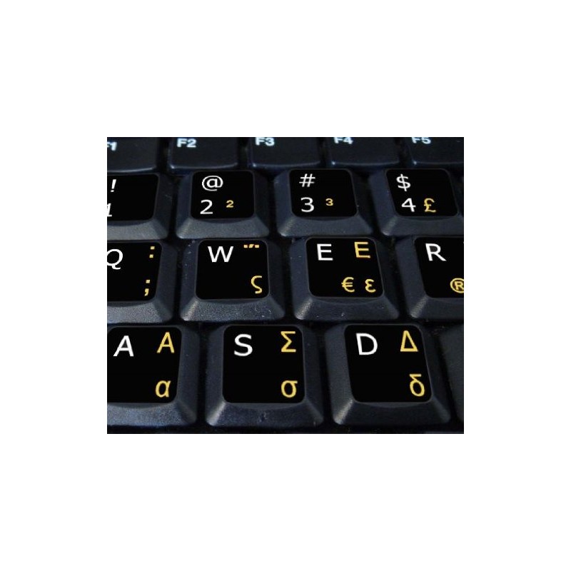 Greek-English Non-Transparent Keyboard Stickers Black Background