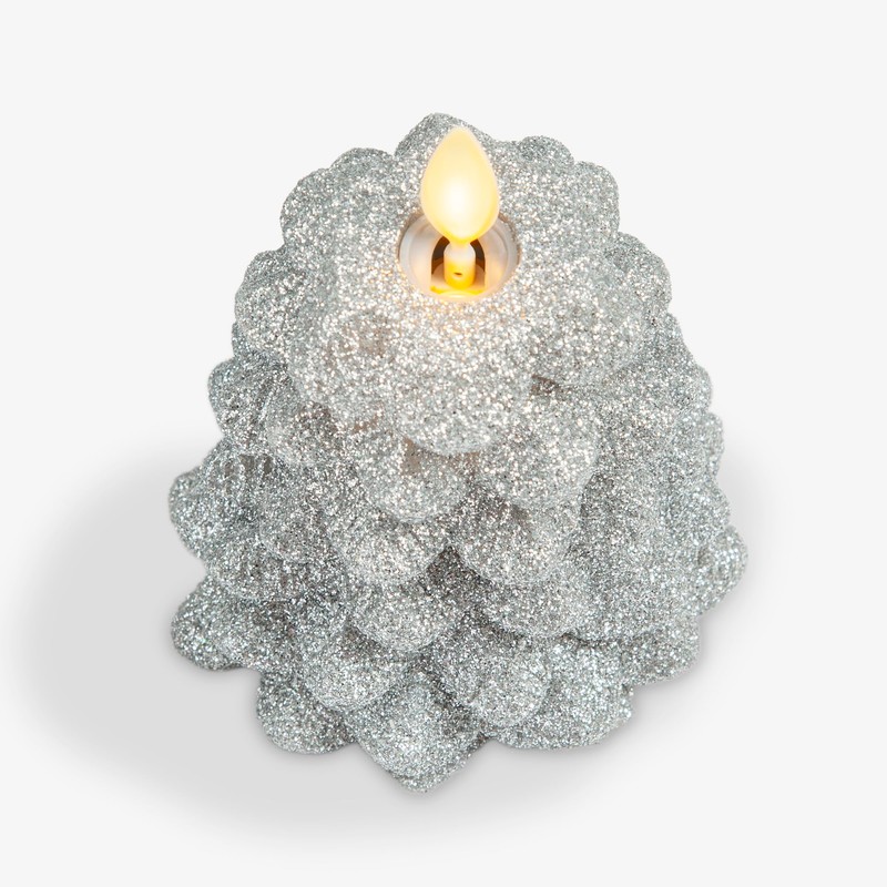 Luminara Glitter Flameless Candle North Tree (Silver, 3.3" x 4.3")