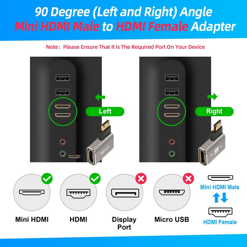 90 Degree Mini HDMI to HDMI Adapter 4 Pack, Flat