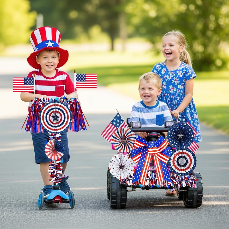 4th of July Bike Decorations Kit Includes Patriotic Tinsel Garlands