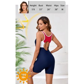Halcurt Women's Boyleg One Piece Swimsuit Racerback Athletic Boyshort Bathing Suit Navy L