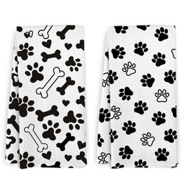 KFXHANGD Paws and Bones Kitchen Towels Set of 2, Dog Lovers Gifts, Print Dish Towels, Decorative Hand Tea Towels for Bathroom Kitchen, Cute Paw Gifts, 1624 Inches