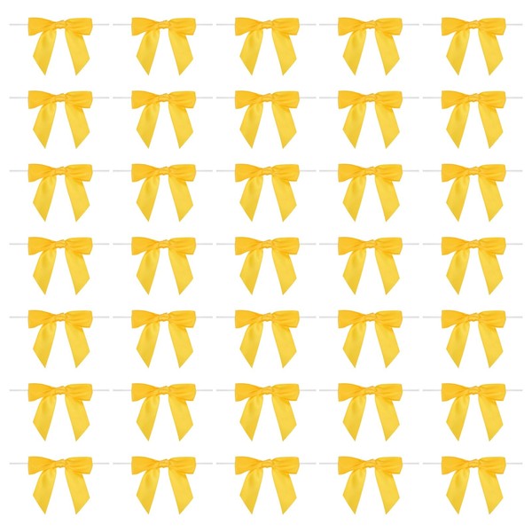 MECCANIXITY 50Pcs Twist Tie Bow 3.5" Pre-Tie Gift Bows Mini
